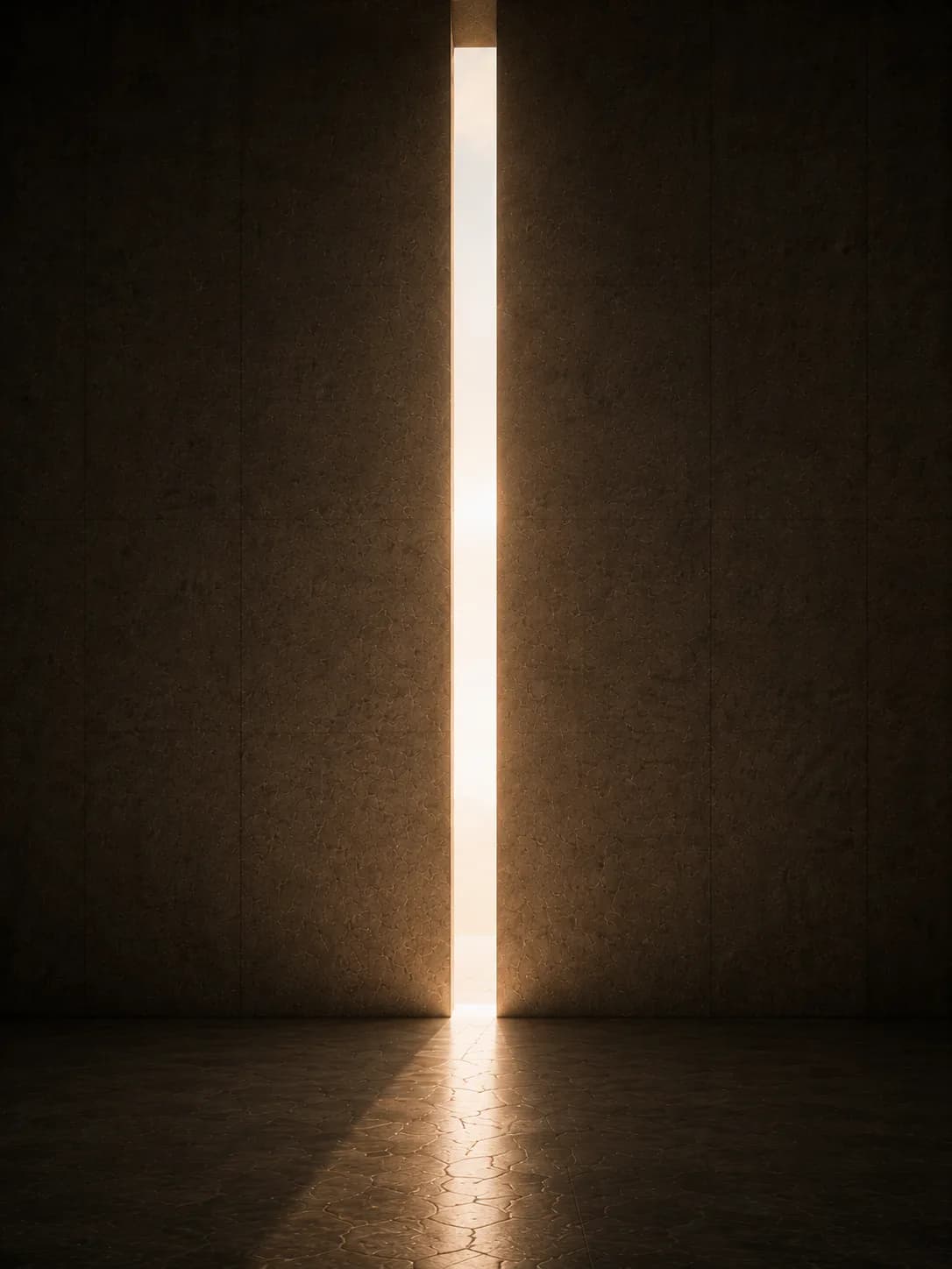 Fresta vertical de luz cortando uma parede de pedra
