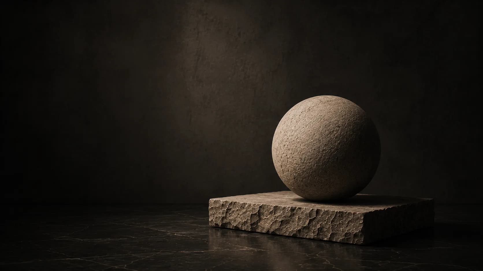 Grande esfera em pedra sobre base bruta